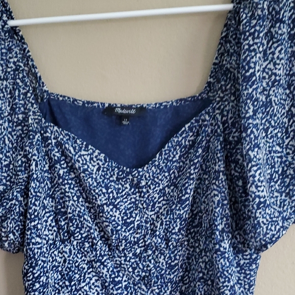 Madewell Blue and White Puff Sleeve Blouse - Picture 3 of 7